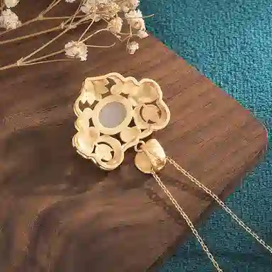 彤彤兔 国风古装旗袍配饰珐琅彩绘工艺荷叶莲花复古 铜 项链 女款