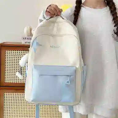 彤彤兔 撞色拼接 尼龙 双肩包 女款 紫色\蓝色\黑色\黄色\卡其色