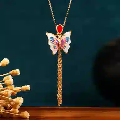 彤彤兔 古装旗袍 彩蝴蝶复古风流苏 铜 项链 女款