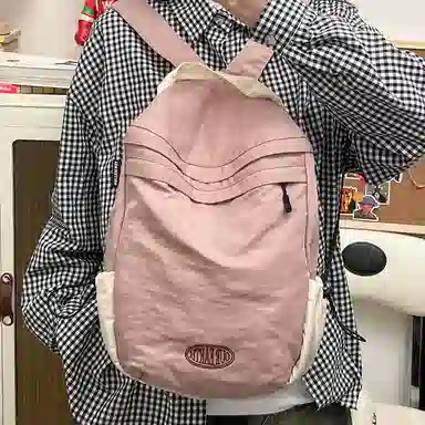 彤彤兔 纯色简约百搭 水洗布 双肩包背包 男女同款情侣款 藕色/绿色