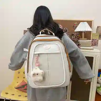 彤彤兔 小众设计拼色可爱少女 尼龙 双肩包 女款 多色