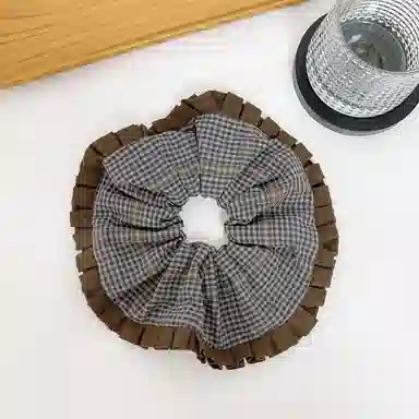 彤彤兔 韩式复古学院风棕色格子大肠小众气质后脑勺扎 布艺 发圈 女款