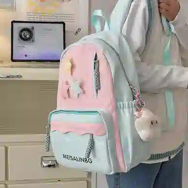 彤彤兔 大容量简约 涤纶 双肩包 女款 粉色/紫色/黑色/蓝色/绿色/卡其色