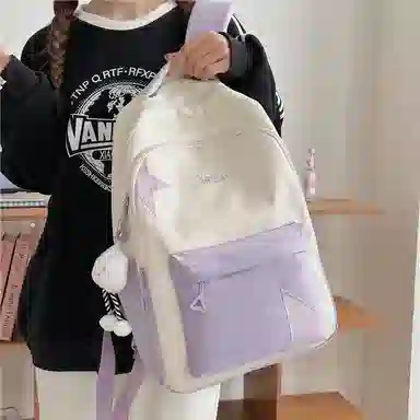 彤彤兔 撞色拼接 尼龙 双肩包 女款 紫色\蓝色\黑色\黄色\卡其色