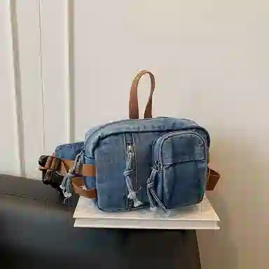 德力熊 复古百搭小众设计时尚轻便 牛仔布 腰包 常规 男女同款情侣款 多色