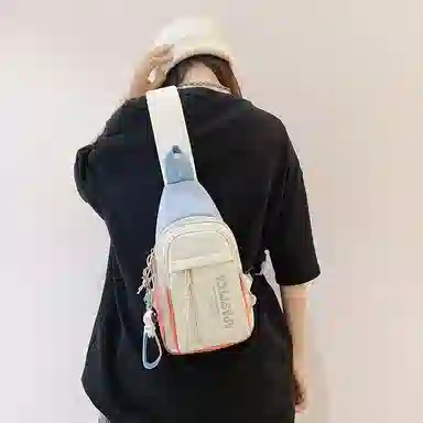 德力熊 休闲百搭韩版撞色简约时尚 尼龙 胸包 常规 男女同款情侣款 克莱因蓝/桔/浅灰/黑