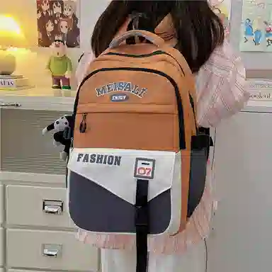 彤彤兔 韩版百搭撞色时尚 尼龙 双肩包 男女同款情侣款 卡其色\蓝色配红色\黄棕色\白配绿\黑色