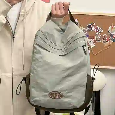 彤彤兔 纯色简约百搭 水洗布 双肩包背包 男女同款情侣款 藕色/绿色