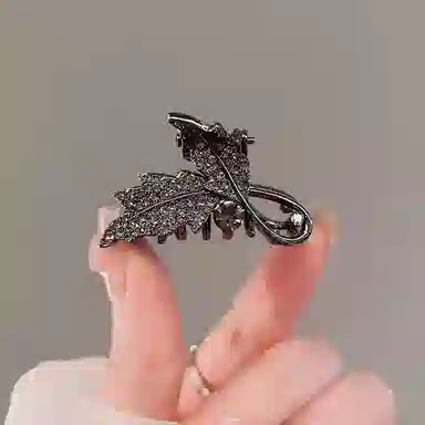 彤彤兔 黑色树叶水钻抓夹后脑勺半扎发小号夹侧边发卡 发夹 女款