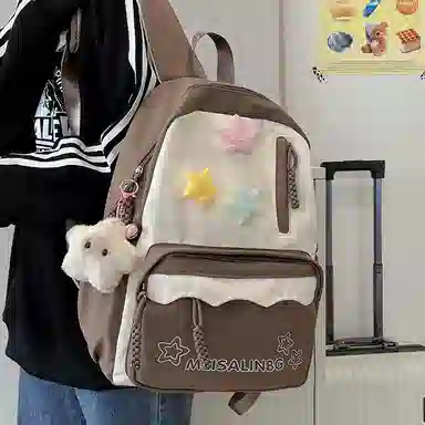 彤彤兔 大容量简约 涤纶 双肩包 女款 粉色/紫色/黑色/蓝色/绿色/卡其色