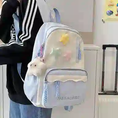 彤彤兔 大容量简约 涤纶 双肩包 女款 粉色/紫色/黑色/蓝色/绿色/卡其色