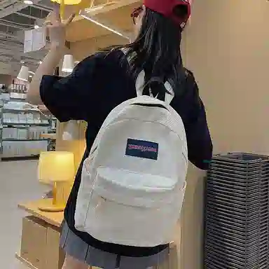 德力熊 时尚轻便大容量拉链开合 尼龙 书包背包双肩包 常规 男女同款情侣款 米白色/黑色/深棕/绿色