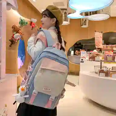 彤彤兔 韩版潮流森系可爱 尼龙 双肩包 女款 黑色/蓝色/红色/绿色