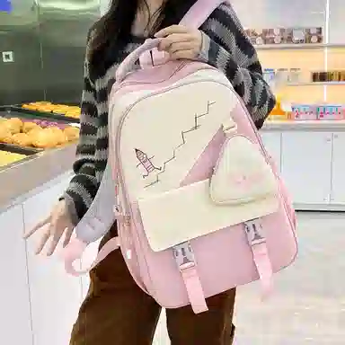 彤彤兔   韩版森系大容量四件套时尚百搭 尼龙 双肩包组合装 男女同款情侣款 粉色/绿色/紫色/黑色/蓝色