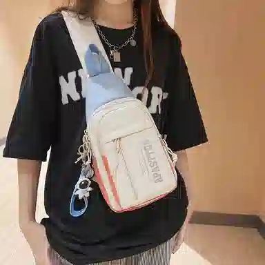 德力熊 休闲百搭韩版撞色简约时尚 尼龙 胸包 常规 男女同款情侣款 克莱因蓝/桔/浅灰/黑