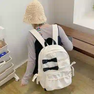 彤彤兔 日系少女学院风百搭可爱蝴蝶结 尼龙布 双肩包 男女同款情侣款 多色