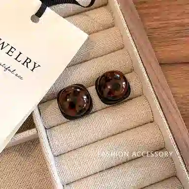 彤彤兔 法式复古港风豹纹耳钉女气质时尚个性高级感美拉德秋冬 树脂 耳环 女款