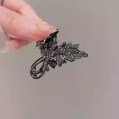 彤彤兔 黑色树叶水钻抓夹后脑勺半扎发小号夹侧边发卡 发夹 女款