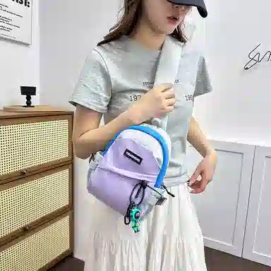 彤彤兔 简约撞色街头潮流运动 尼龙 胸包 女款 白色/灰紫蓝/黑色/黑白红