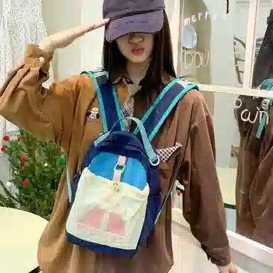 德力熊 可爱撞色轻便 尼龙 双肩包 常规 女款 墨绿色/绿色/卡其色/粉色/藏蓝色
