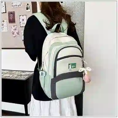 彤彤兔 撞色设计简约 尼龙 书包背包双肩包 女款 粉色/绿色/黑色