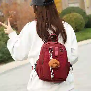 彤彤兔 日常时尚百搭 牛津布 双肩包 男女同款情侣款 黑色/绿色/红色/米色