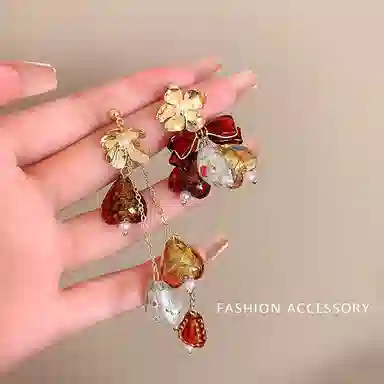 彤彤兔 不对称花朵流苏耳钉女复古港风美拉德气质长款高级感轻奢 合金 耳环 女款