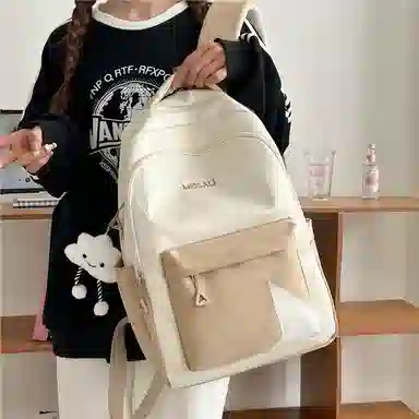 彤彤兔 撞色拼接 尼龙 双肩包 女款 紫色\蓝色\黑色\黄色\卡其色