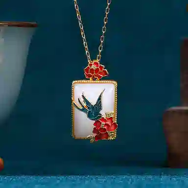 彤彤兔 中式珐琅彩绘喜鹊登梅无事牌喜庆 铜 项链 女款