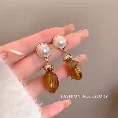 彤彤兔 美拉德仿珍珠复古气质轻奢高级感耳钉女独特长款 树脂 耳环 女款