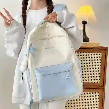 彤彤兔 撞色拼接 尼龙 双肩包 女款 紫色\蓝色\黑色\黄色\卡其色