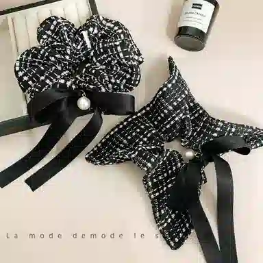 彤彤兔 韩版小香风大肠黑白格子粗线条头花扎马尾发绳发饰 布艺 发圈 女款