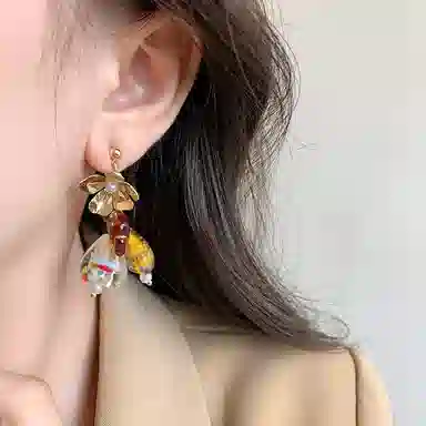 彤彤兔 不对称花朵流苏耳钉女复古港风美拉德气质长款高级感轻奢 合金 耳环 女款