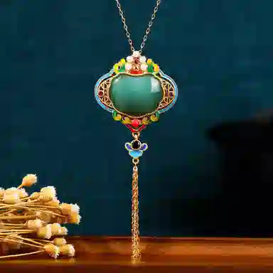 彤彤兔 中式冷珐琅工艺繁花似锦长命平安锁流苏 铜 项链 女款