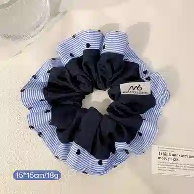 彤彤兔 法式花朵皱褶条纹大肠小众设计百搭绑头发 布艺 发圈 女款