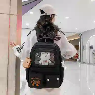 彤彤兔 简约时尚 尼龙 双肩包 女款 米白色\黄色\蓝色\黑色