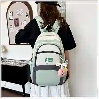 彤彤兔 撞色设计简约 尼龙 书包背包双肩包 女款 粉色/绿色/黑色