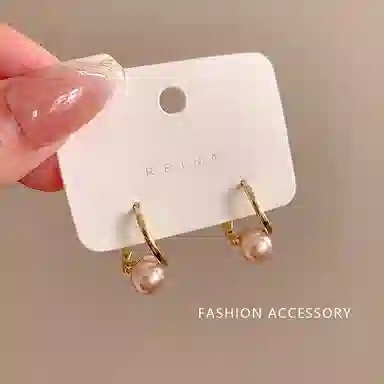 彤彤兔 韩系简约气质时尚高级感香槟仿珍珠耳扣名媛风百搭小众 合金 耳环 女款