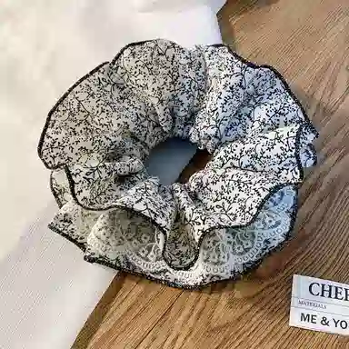 彤彤兔 法式蕾丝碎花双层大肠高级感扎头超大 布艺 发圈 女款