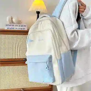 彤彤兔 撞色拼接 尼龙 双肩包 女款 紫色\蓝色\黑色\黄色\卡其色