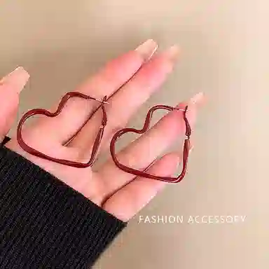 彤彤兔 韩系安可拉红色复古爱心小众高级感气质耳钉时尚通勤秋冬 树脂 耳环 女款