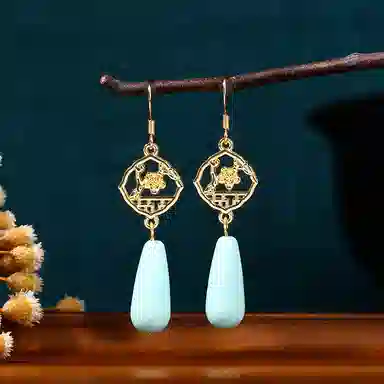 古风窗梅水滴形耳饰女复古宫廷汉服古装耳环耳饰