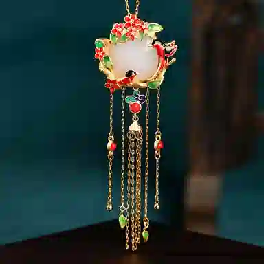 彤彤兔 中式宫廷风珐琅彩绘鹊笑鸠舞复古流苏 铜 项链 女款