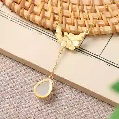 彤彤兔 国潮宫廷复古 景泰蓝牡丹花水滴挂坠 铜 项链 女款