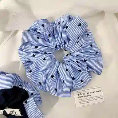 彤彤兔 法式花朵皱褶条纹大肠小众设计百搭绑头发 布艺 发圈 女款