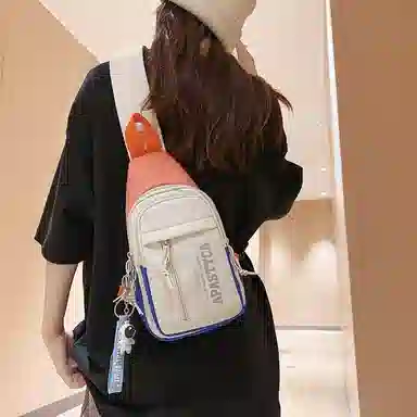 德力熊 休闲百搭韩版撞色简约时尚 尼龙 胸包 常规 男女同款情侣款 克莱因蓝/桔/浅灰/黑