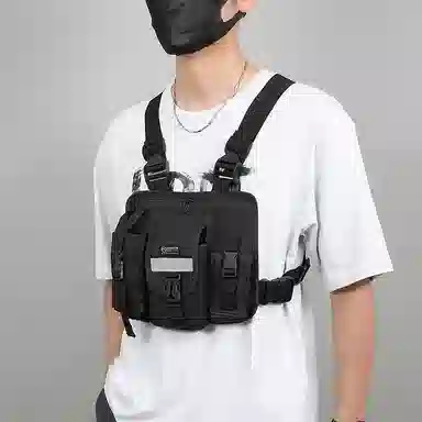 彤彤兔 休闲简约工装个性 牛津布 双肩包 男款 黑色