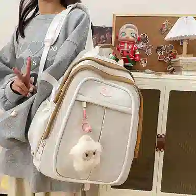 彤彤兔 小众设计拼色可爱少女 尼龙 双肩包 女款 多色