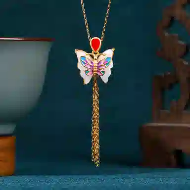 彤彤兔 古装旗袍 彩蝴蝶复古风流苏 铜 项链 女款