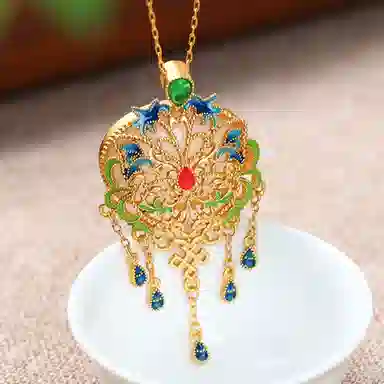 彤彤兔 新中式复古小众设计感气质国潮宫廷彩蝶流苏 铜 项链 女款